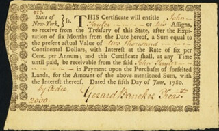 1780 New-York Treasury Loan Certificate front