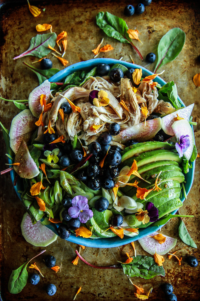 Chicken, Blueberry Avocado Power Salad with Balsamic-Honey Dressing from HeatherChristo.com