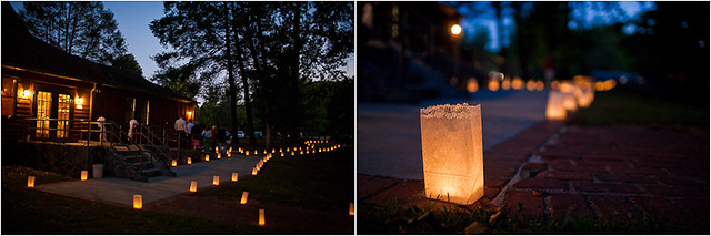 Luminaries light the path to the magical wedding and reception at Fayerdale Hall at Fairy Stone State Park, Va - wedding photos by Natalie Gibbs Photography