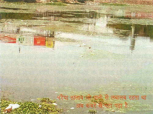 नरैया तालाब जो पानी से लबालब रहता था अब कचरे से पटा पड़ा है