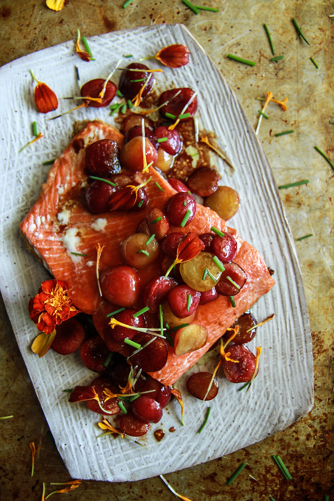 Balsamic Roasted Salmon with Honey Glazed Cherries from HeatherChristo.com