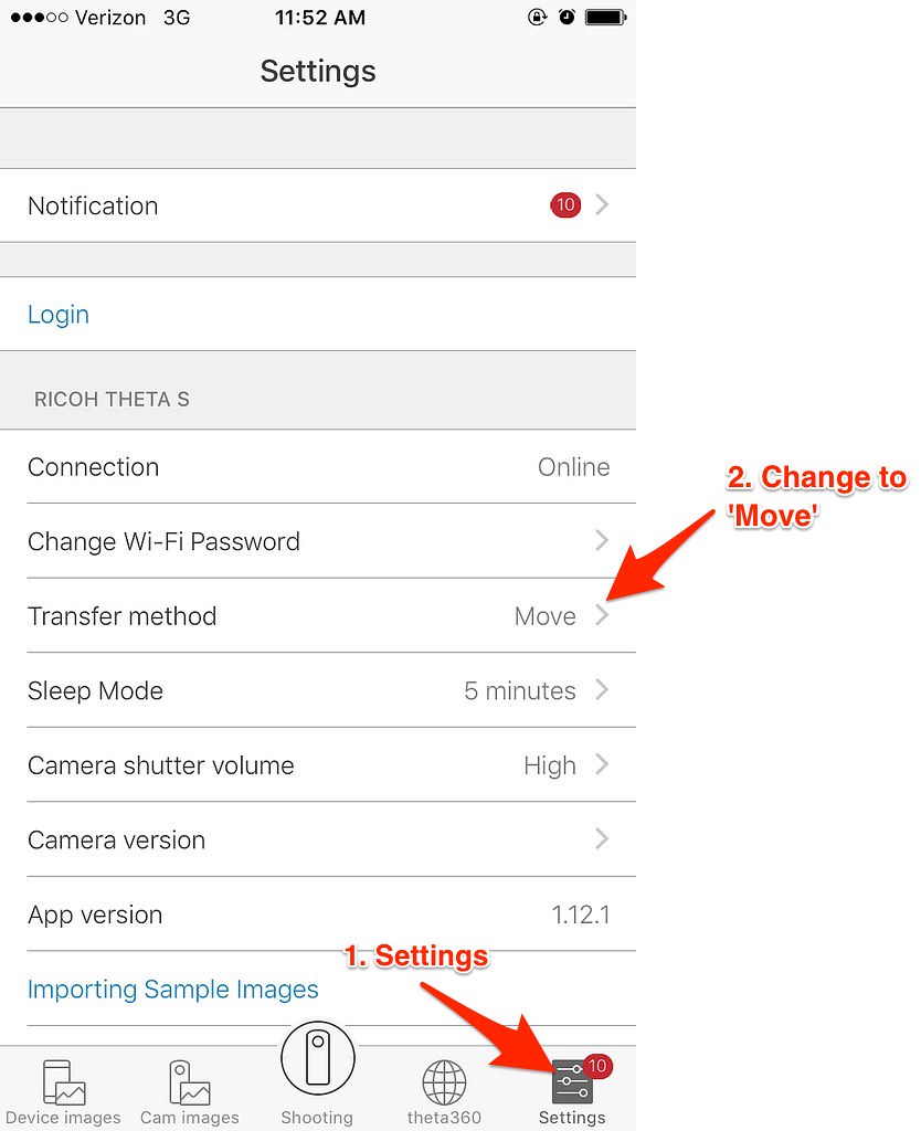 ricoh app settings to transfer files rather than copy