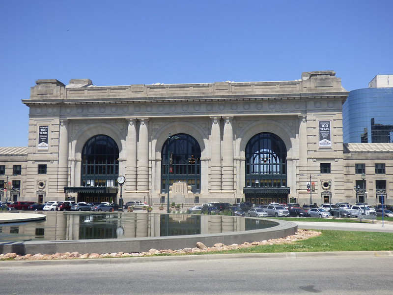 A detail shot of the front of Union Station at the Kansas City
