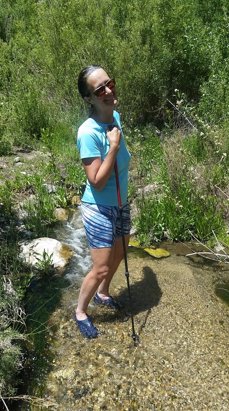 Vicki cooling her hot, tired feet in the creek. Ahhh! North Fork of Mission Creek at PCT water source WR0229
