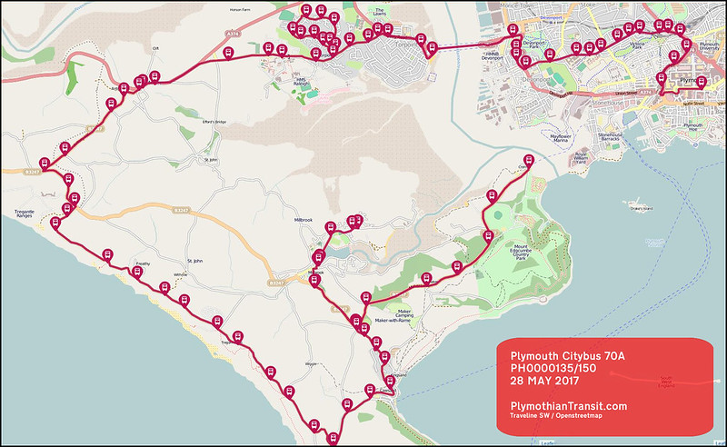 2017 05 28 PLYMOUTH CITYBUS LTD ROUTE-070a map
