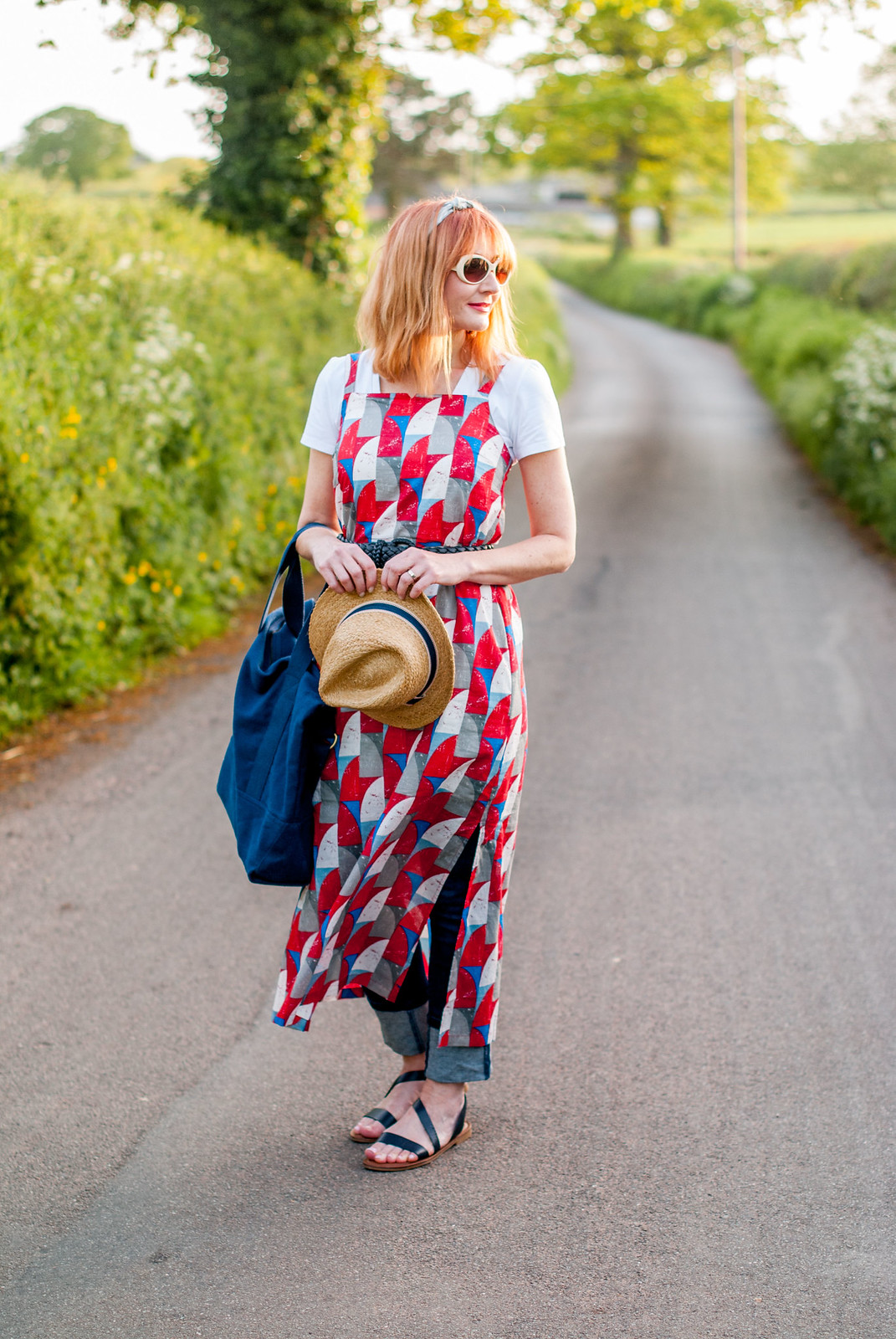 Summer dressing: Strappy printed maxi dress over jeans and white t-shirt retro styling preppy style | Not Dressed As Lamb, over 40 blog