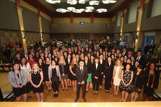 Groups of MAcc students at Pre-Commencement ceremony