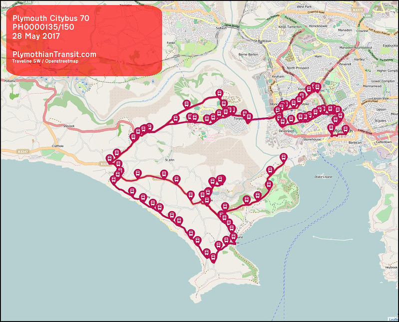 2017 05 28 PLYMOUTH CITYBUS LTD ROUTE-070 map