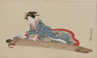 Lady playing koto: Settei Hasegawa, 1878