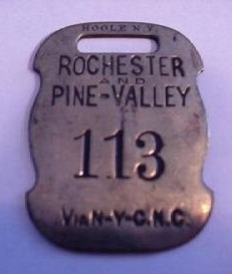 ROCHESTER AND PINE N.Y. RAILROAD BAGGAGE CHECK TAG front