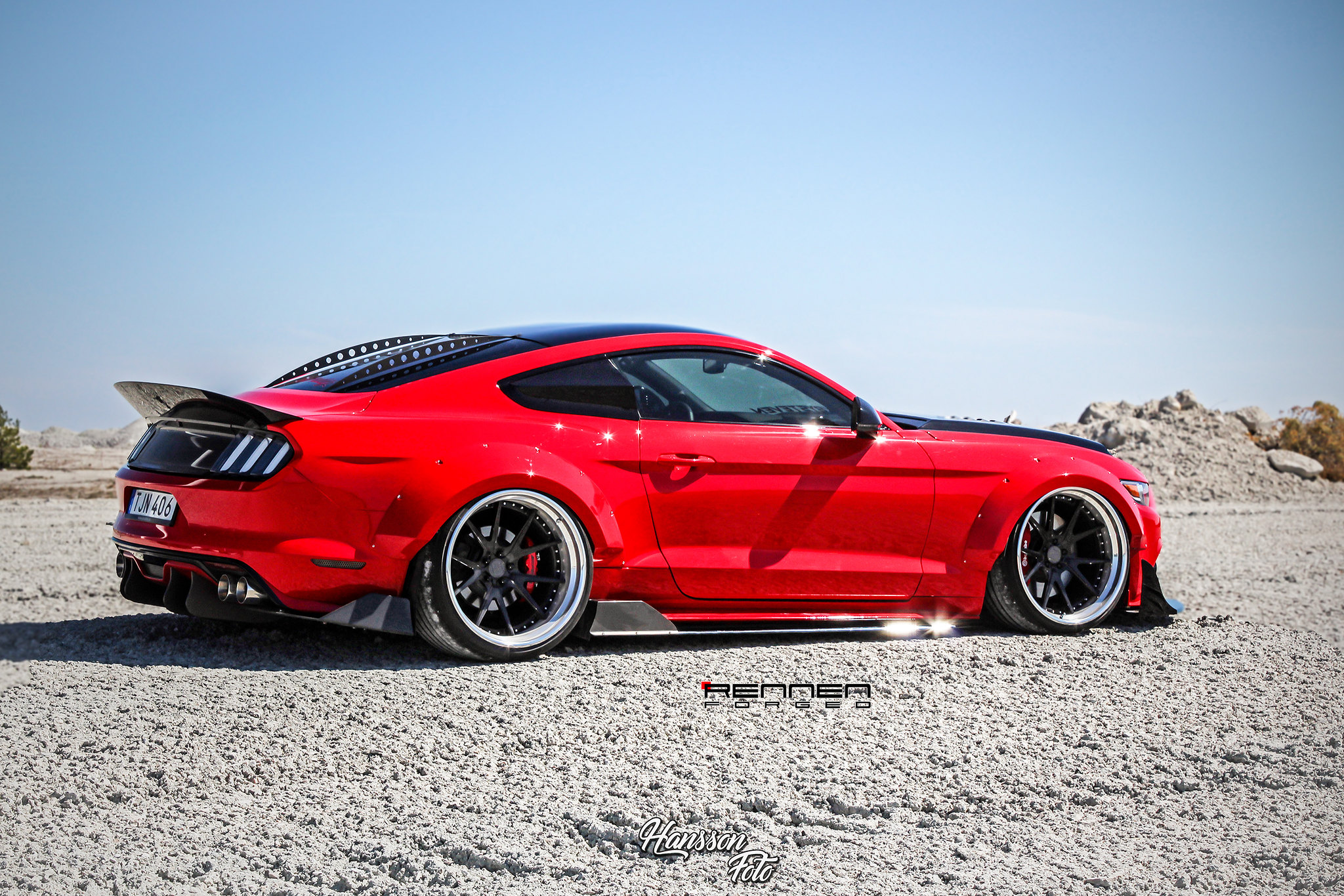 Widebody Mustang on Rennen Forged R55 Wheels.