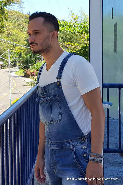 halfwhiteboy - white t-shirt and dungarees 03