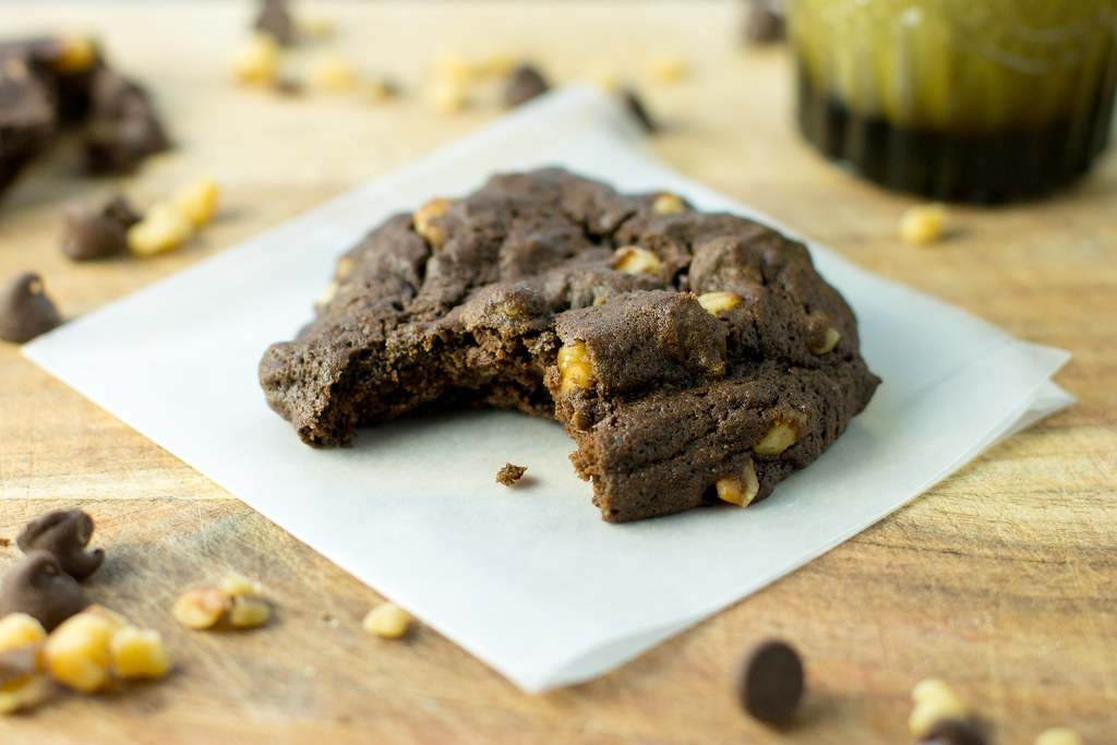 Double chocolate espresso walnut cookies - mix by hand in one bowl.