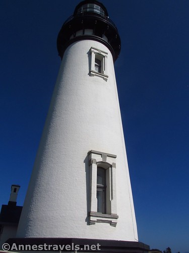 Looking up the lighthouse from the viewing platform, Yaquina Head Outstanding Natural Area, Oregon