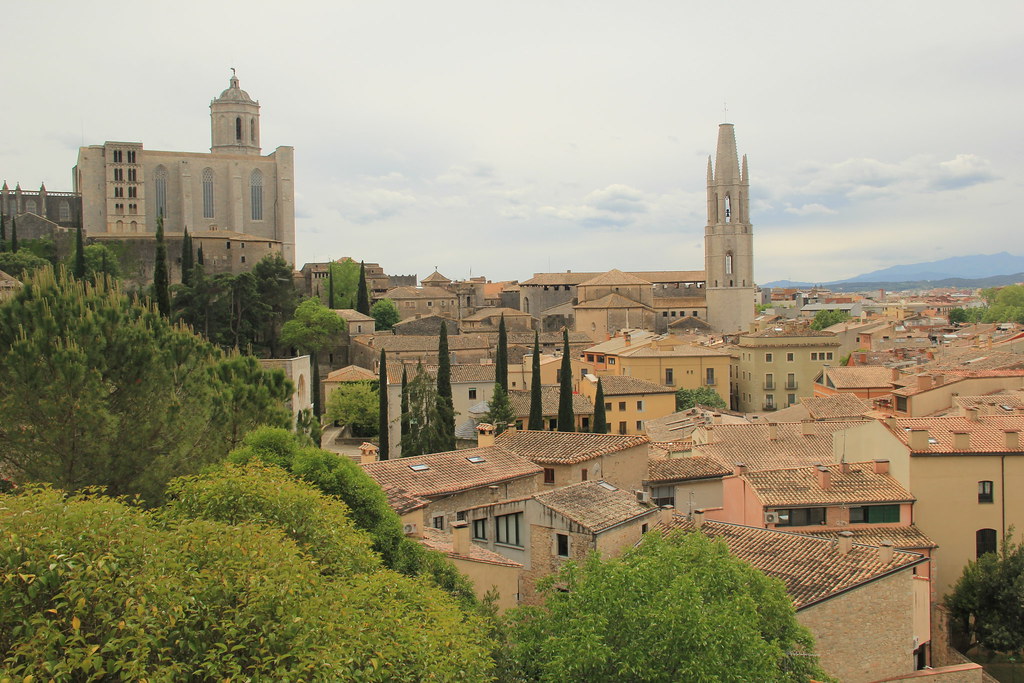 The old city of Girona, viewed from the final section of the walls