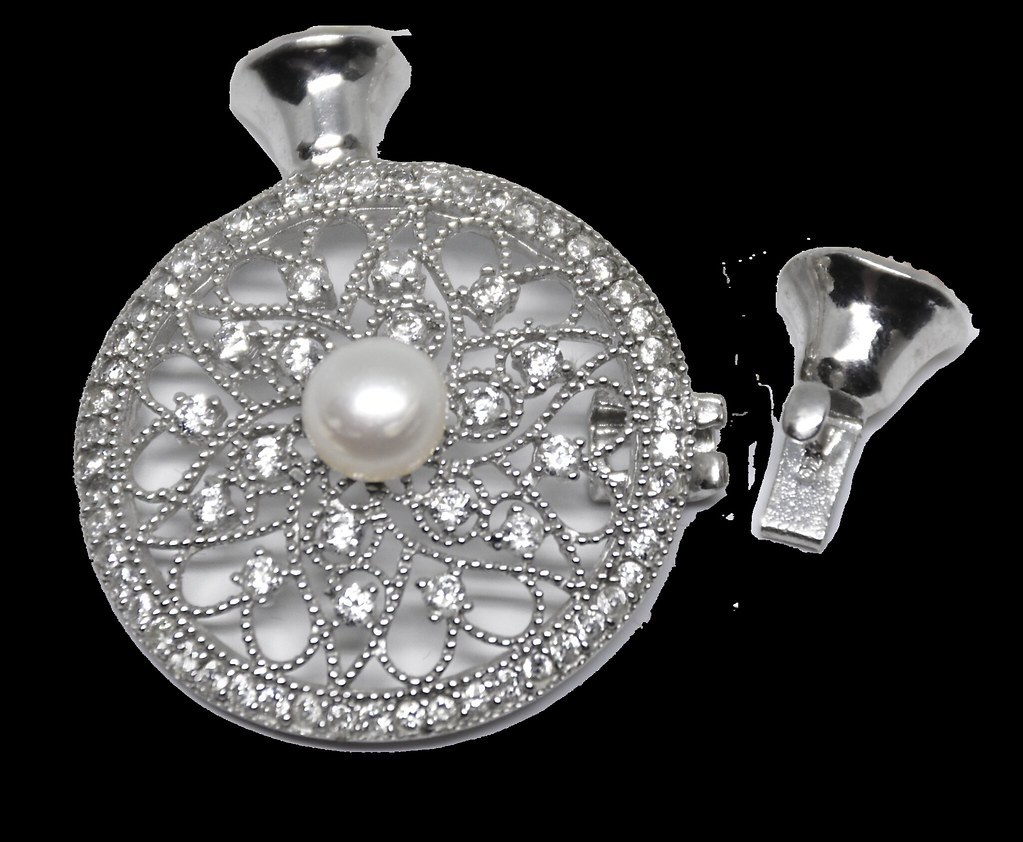 Ahsen 925K Gümüş Zirkon Taşlı Doğal Beyaz İnci Kolye-AH-0019 - Thumbnail
