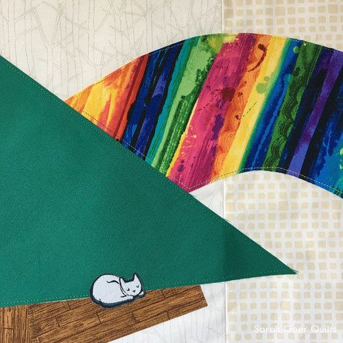 Kids Quilt Round Robin KQRR rainbow and cat in tree