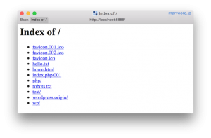 MAMP向けApacheのIndex表示。ファイル名のみの味気ない一覧が表示されている