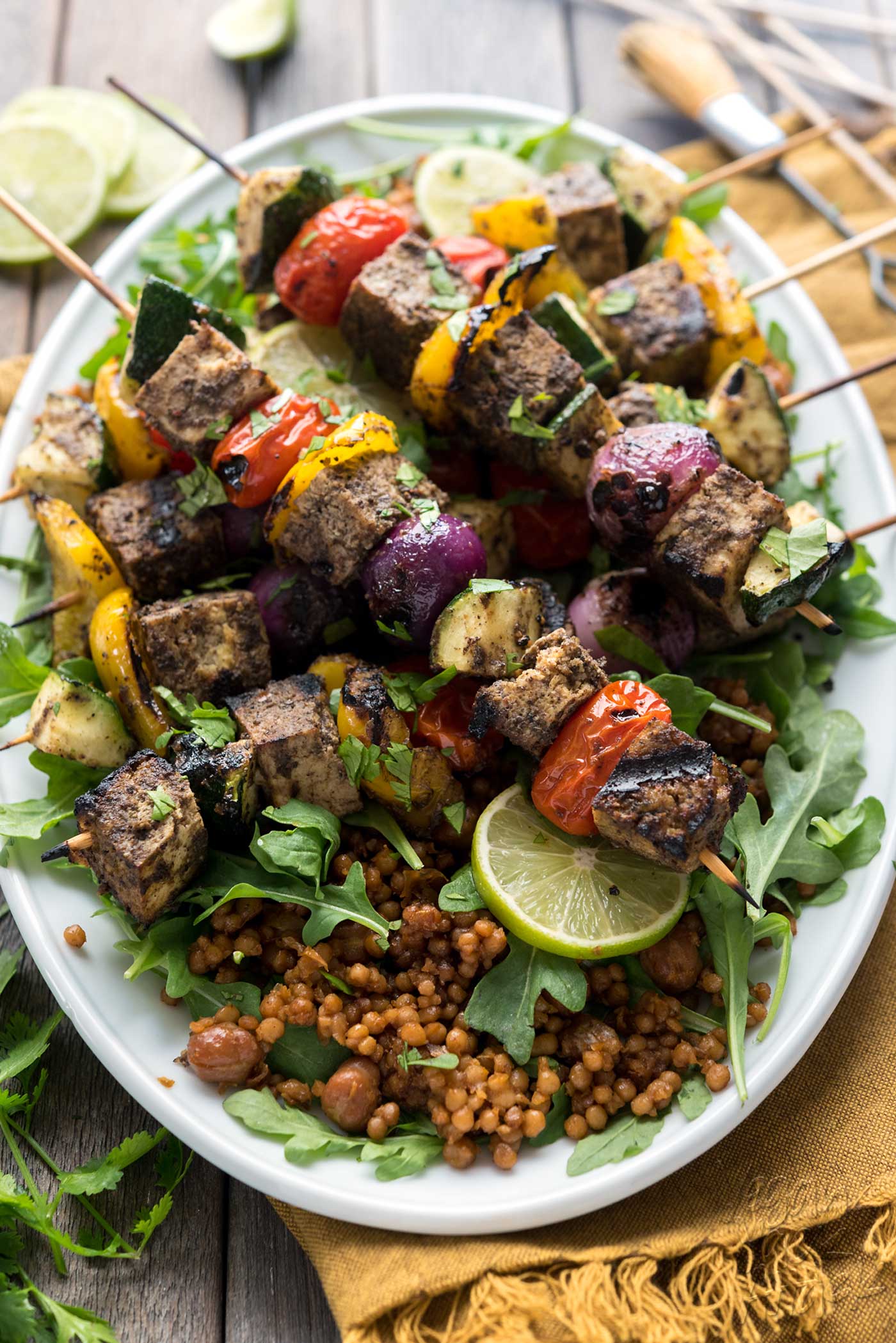 Grilled Tofu Shawarma Skewers! Perfect for Summer grilling, and made easily with Wild Garden’s marinade. #vegan #veganyackattack #wildgardeneats