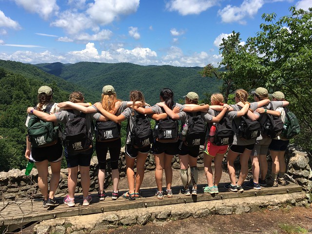 The girls at James River State Park pose for a picture during their weekend hike to Crabtree Falls (VSPYCC)