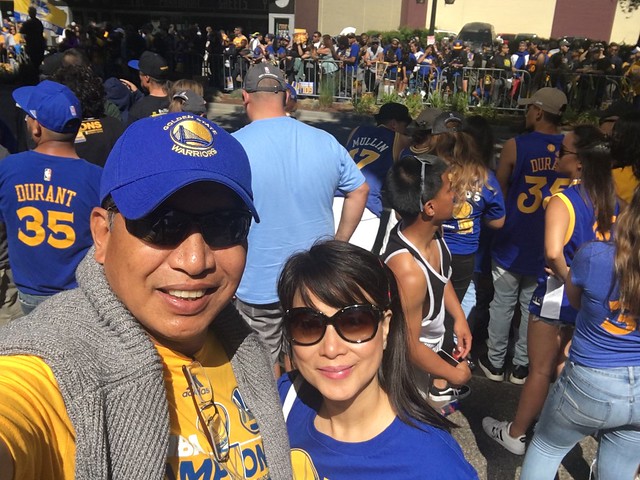 Waiting for the  Warriors parade