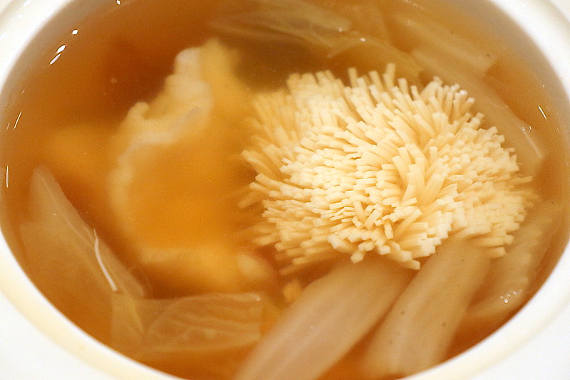 The Daily Soup today has delicately carved tofu resembling coral or anemones