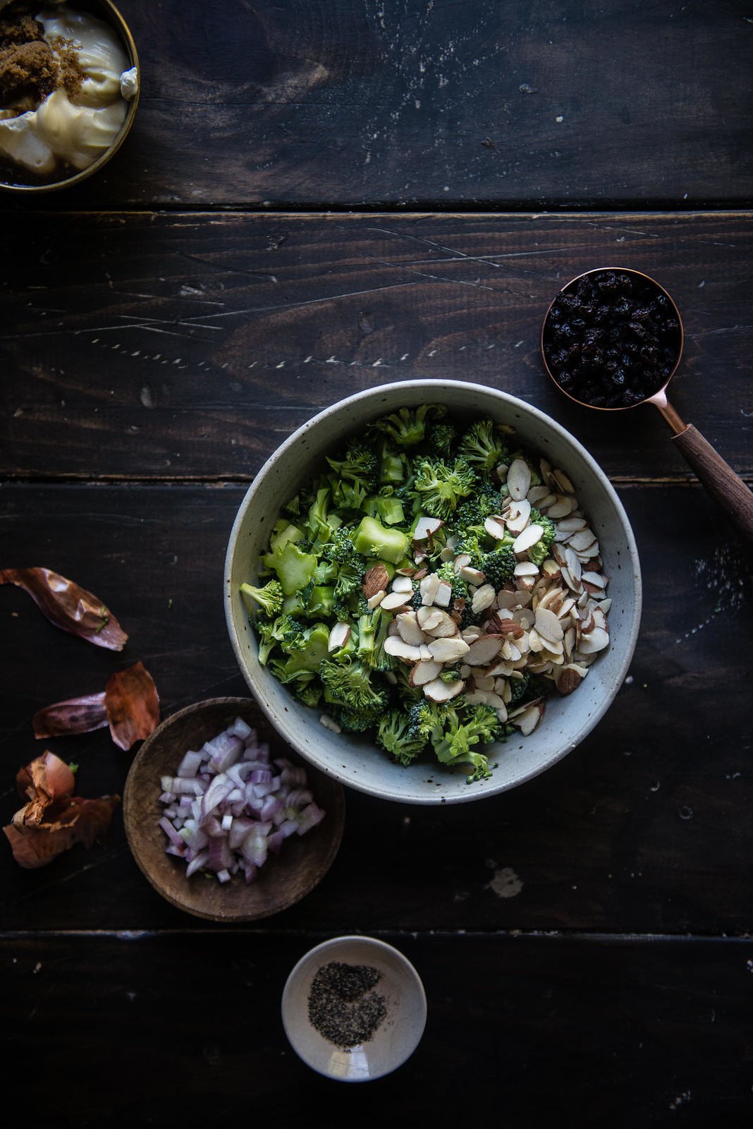 creamy broccoli salad with almonds & raisins