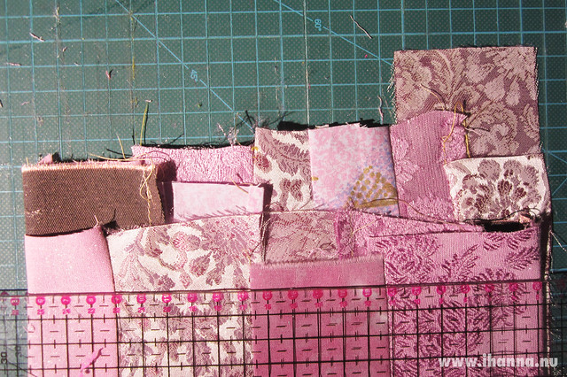 Sewing scraps together to make a purple table runner for a friend, photo and sewing by iHanna #quilting
