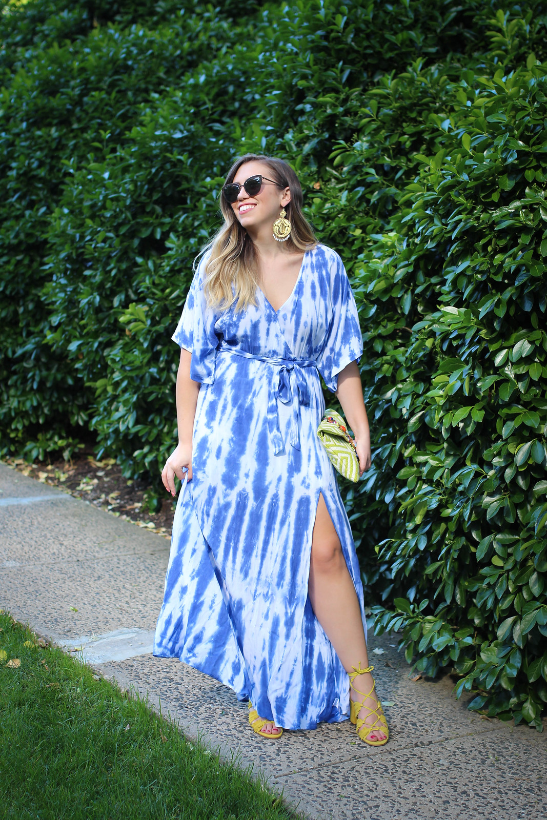 Lulus Blue Tie-Dye Wrap Maxi Dress Outdoor Summer Party Style Jackie Giardina Style Blogger