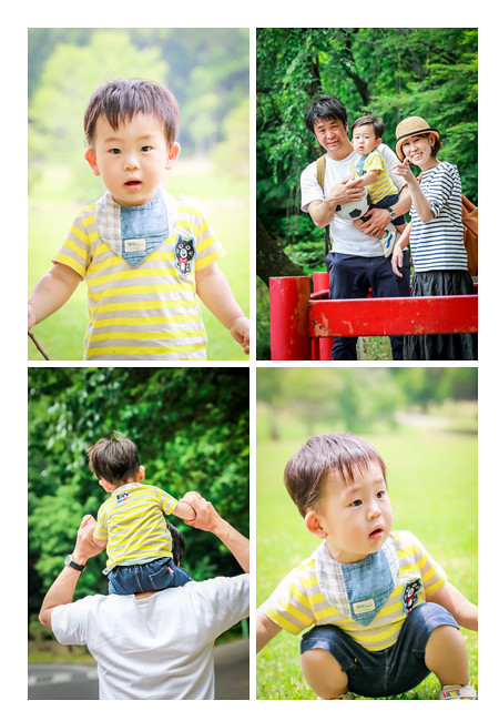 家族写真のロケーション撮影　森林公園（愛知県尾張旭市　名古屋市）撮り方　服装カジュアル　屋外　緑と一緒に　人気　オススメ　データ納品