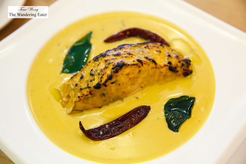 Char grilled salmon with coconut curry sauce