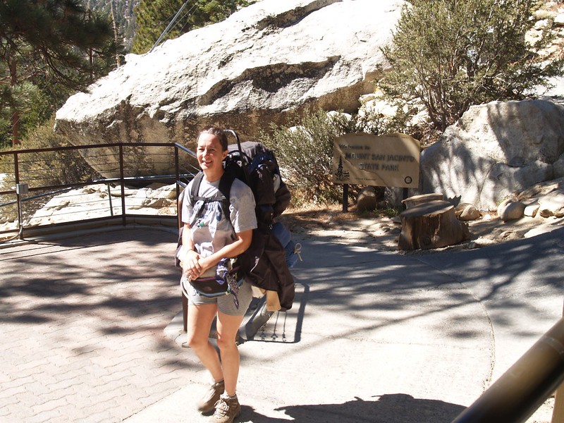 Smiling Vicki after climbing the final slope up to the Palm Springs Tram Station