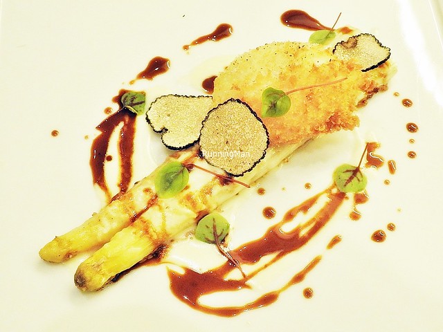 Baked White Asparagus With Egg Milanese And Veal Jus