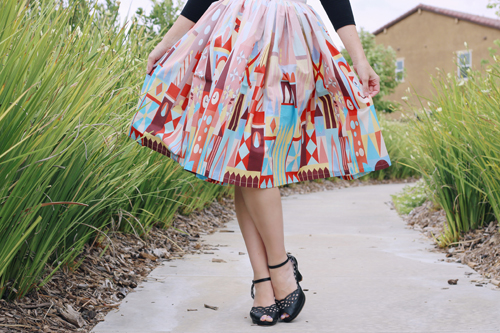 Vintage Inspired by Jackie Small World Inspired Border Print Full Skirt