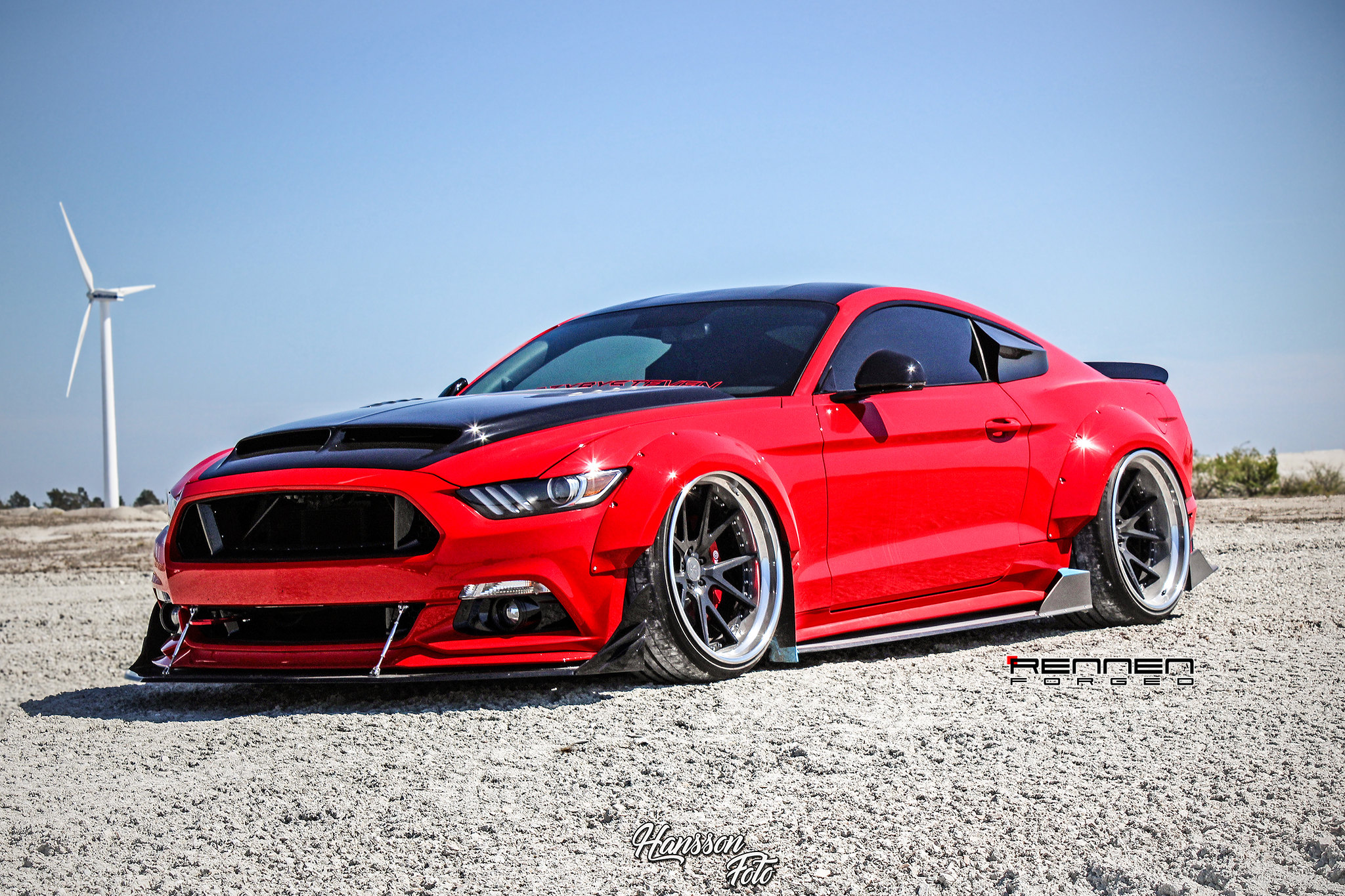 Widebody Mustang on Rennen Forged R55 Wheels.