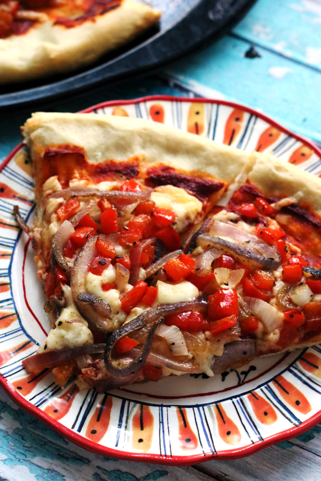 Cheesy Vegetarian Fajita Pizza with Peppers and Onions