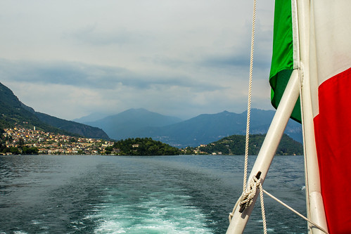 Enjoying the view from the back of the ferry at Lake Como, Italy.