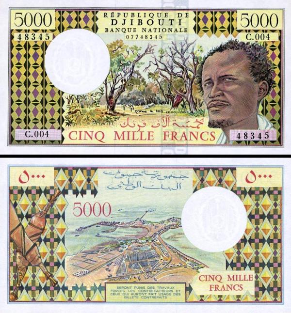 5000 džibutských frankov Džibutsko 2002, P38d