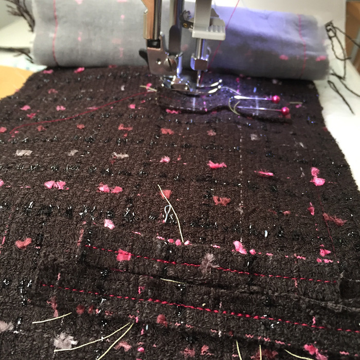 boucle coat sewing bound buttonholes