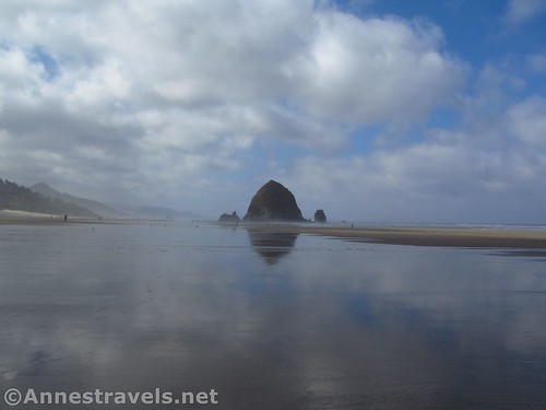 The mist is lifting off of Cannon Beach and Haystack Rock, Oregon