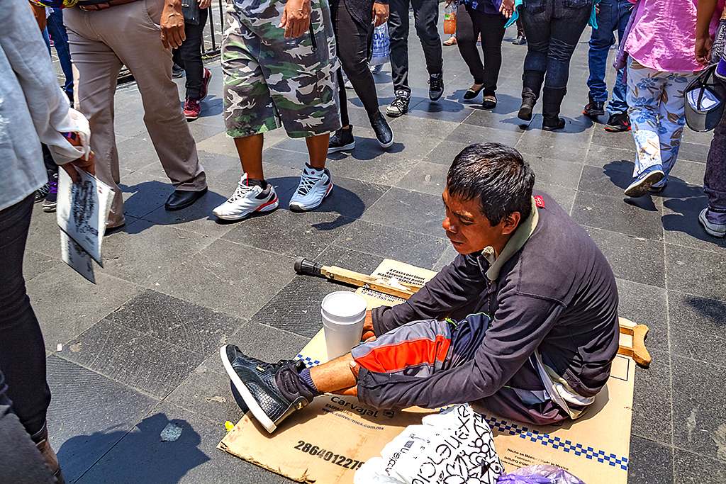 Beggar in front of Metropolitan Cathedral--Mexico City