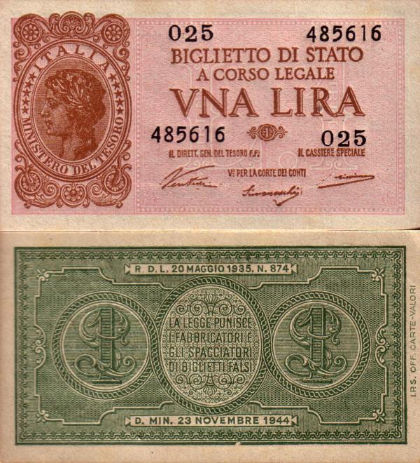 1 Líra Taliansko 1944, P29a