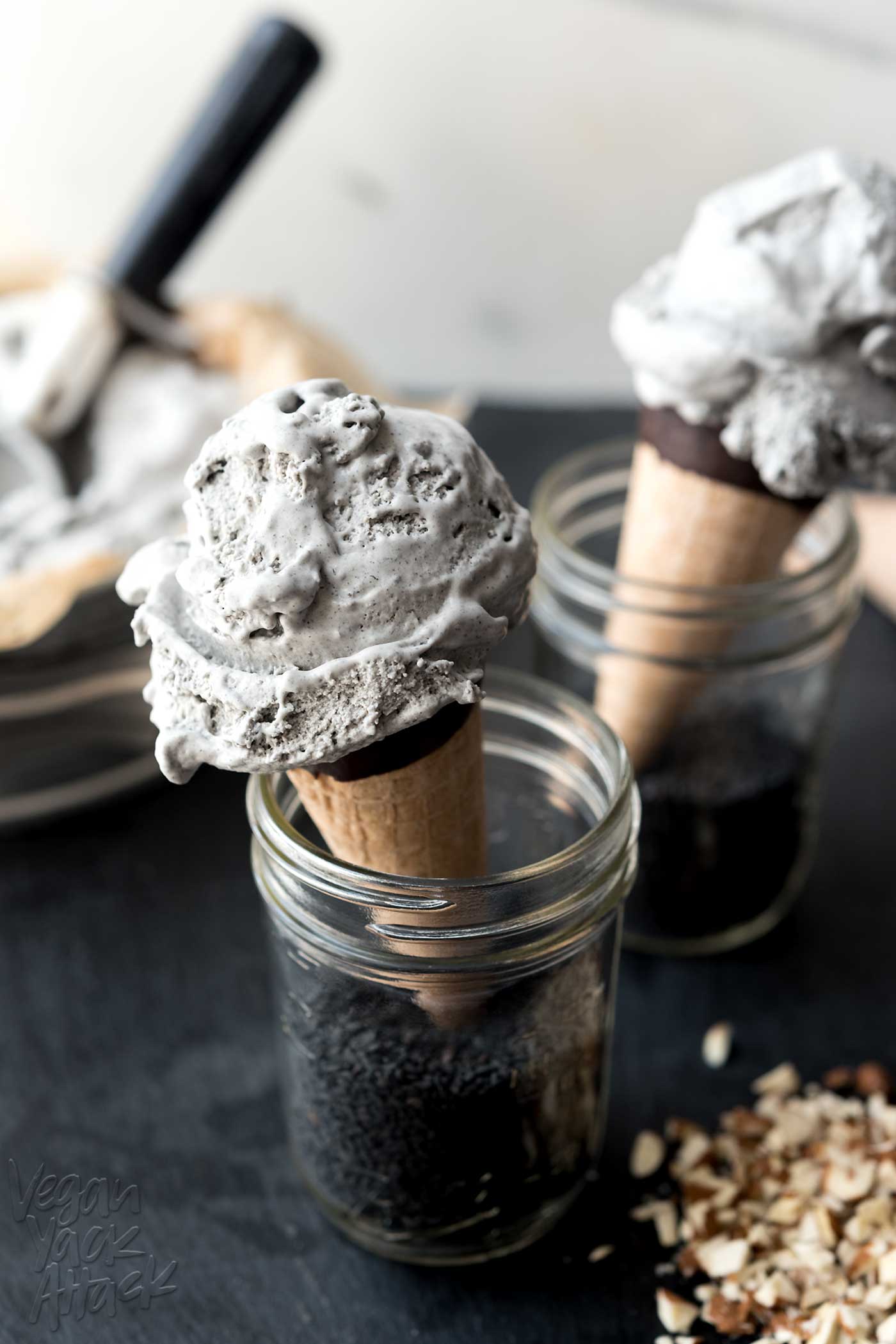 Black Sesame Coconut Ice Cream! Dairy-free, fluffy and oh-so-perfect for cooling off this summer. #vegan #glutenfree #soyfree #veganyackattack