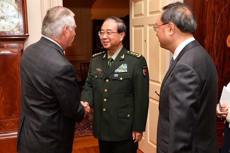 Secretary Tillerson Greets Chinese General Fang and Chinese State Councilor Yang Before the U.S.-China Diplomatic and Security Dialogue in Washington
