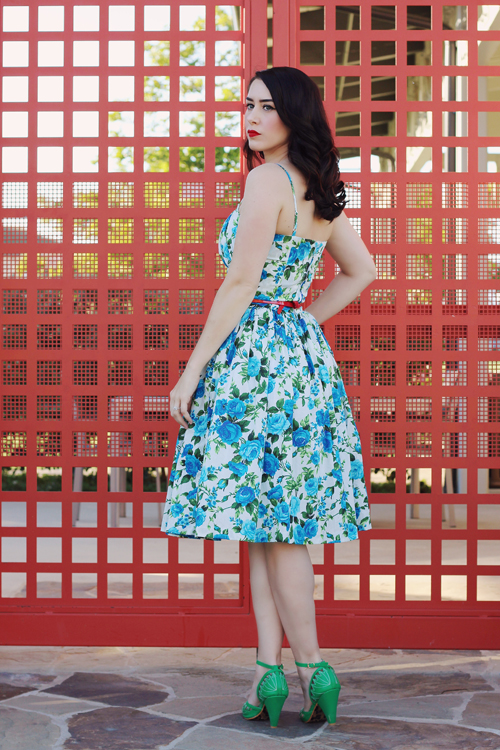 Hearts and Found Grace Dress "Rosewall" in Large Blue Rose Print Southern California Belle