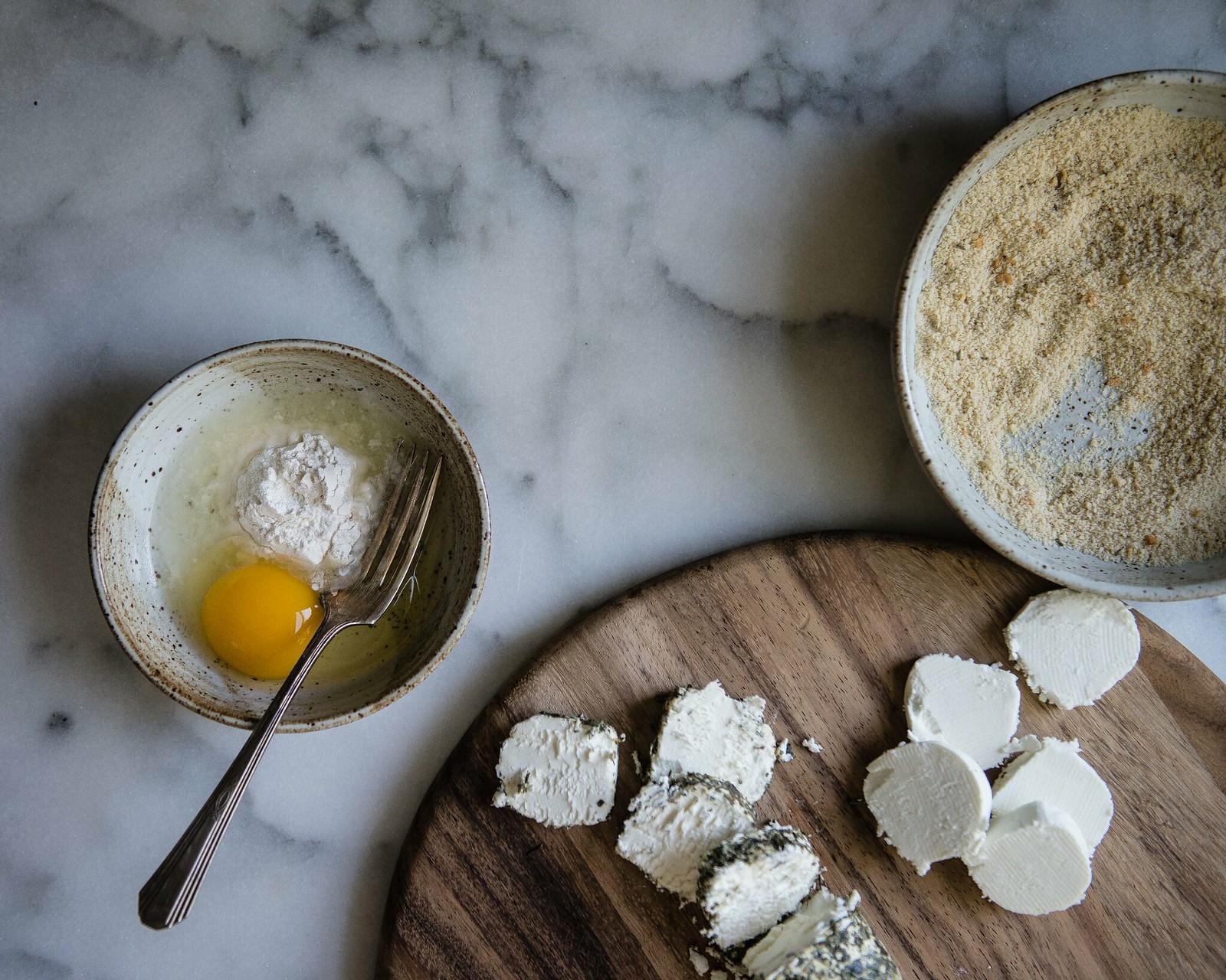 crispy goat cheese rounds | two red bowls