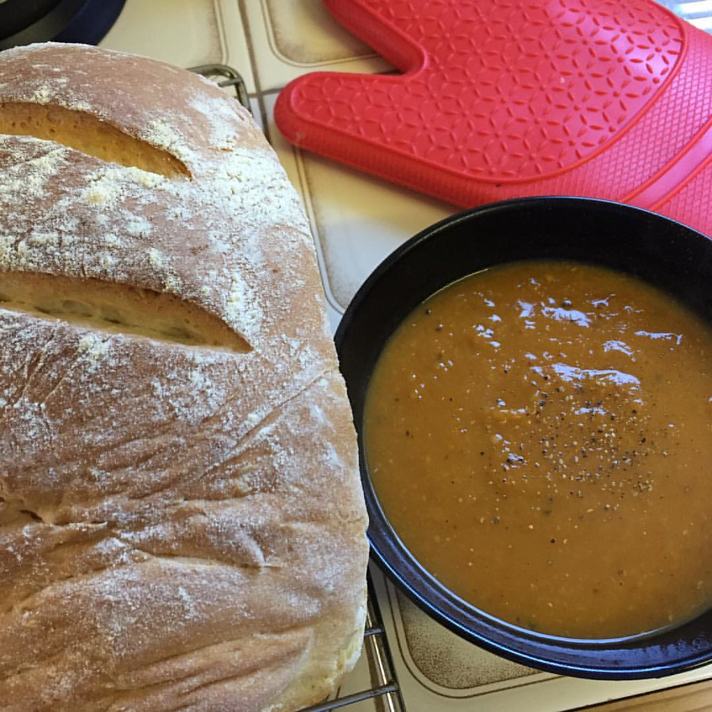 homemade soup and bread for lunch