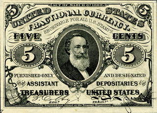 5 cent Fractional note Spencer Clark portrait