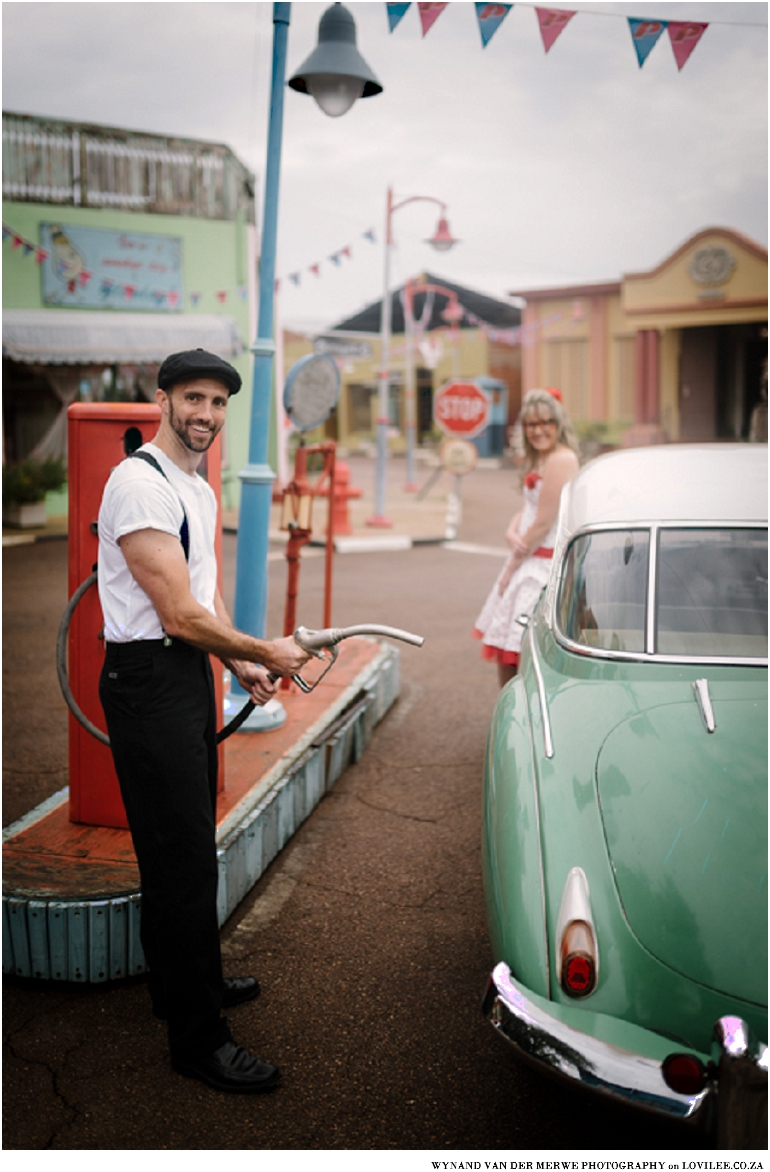 Pretville engagement shoot vintage car at old filling station by Wynand van der Merwe photography