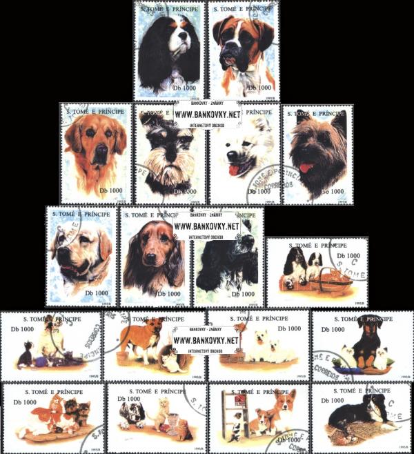 Známky Svätý Tomáš 1995 Psy a mačky, razítkovaná séria
